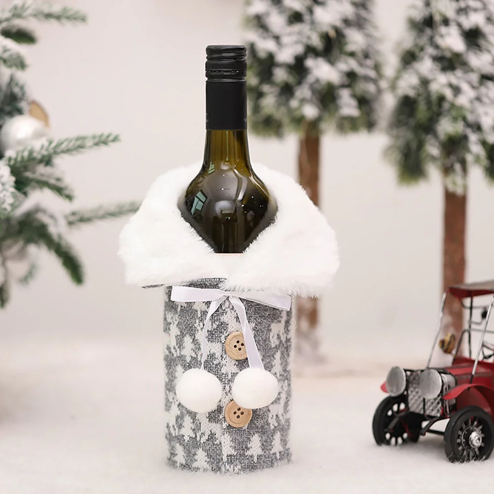 

Grey Christmas Wine Bottle Cover Elk Design Washable Bottle Bag for Holiday Parties Home Winery Office Celebration Decor