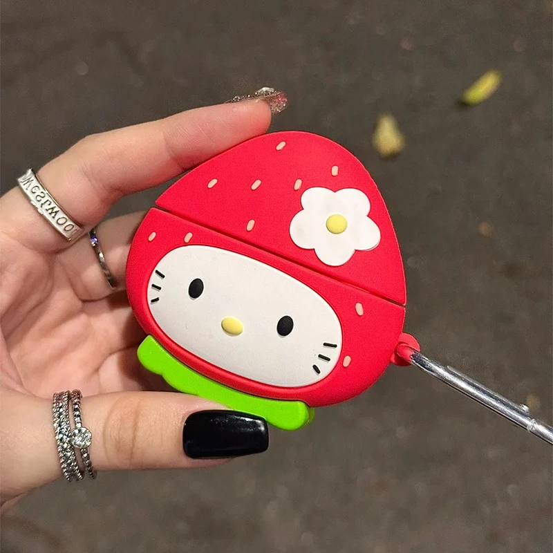 Чехол Sanrio Hello Kitty Strawberry для Airpods, мультяшный фруктовый стиль, аниме Kawaii, защита от падения, подходит для Airpods 1,2,3, Pro2, Pro3