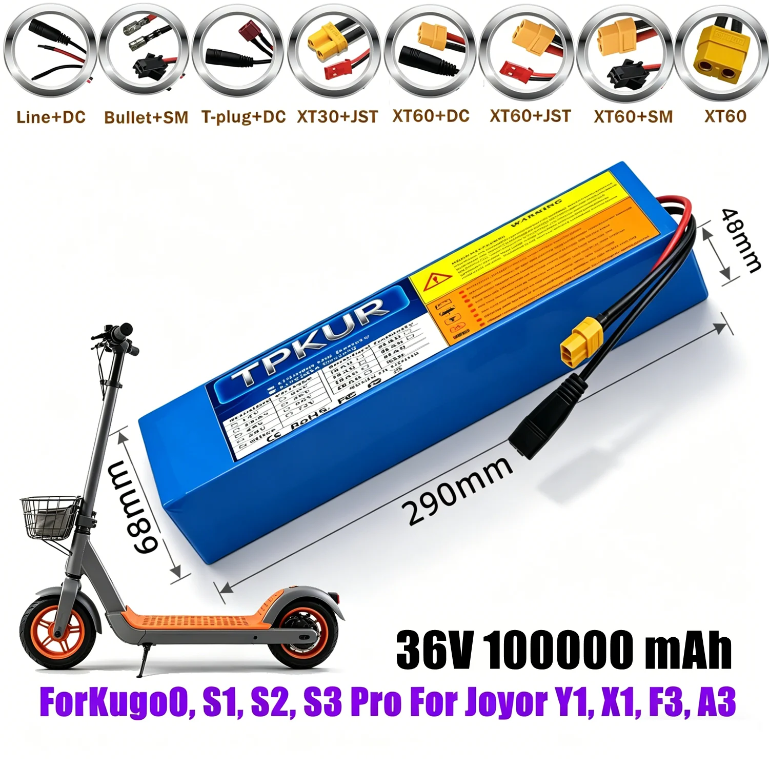 High Capacity 36V 100Ah 18650 Lithium Battery 10S3P 1000W Stable Power Supply BMS Protected Rechargeable Battery for Scooter Bic