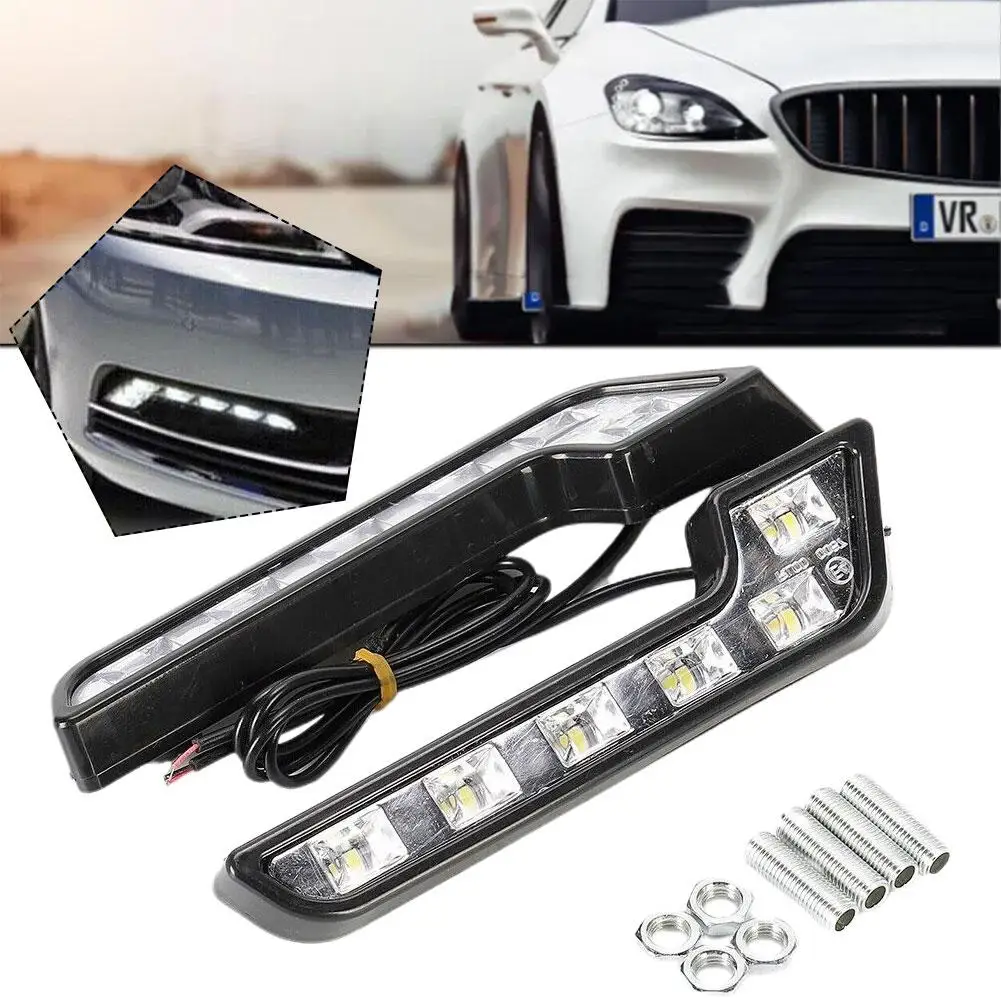 2Pcs Universal LED Car Daytime Running Light 6LED 12V L-shaped DRL White Light 660LM Waterproof Driving Fog Lights Accessories