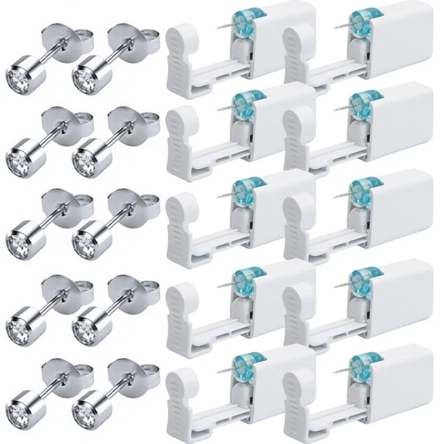 Disposable Ear Piercing Gun Kit with 4mm White Diamond Earrings