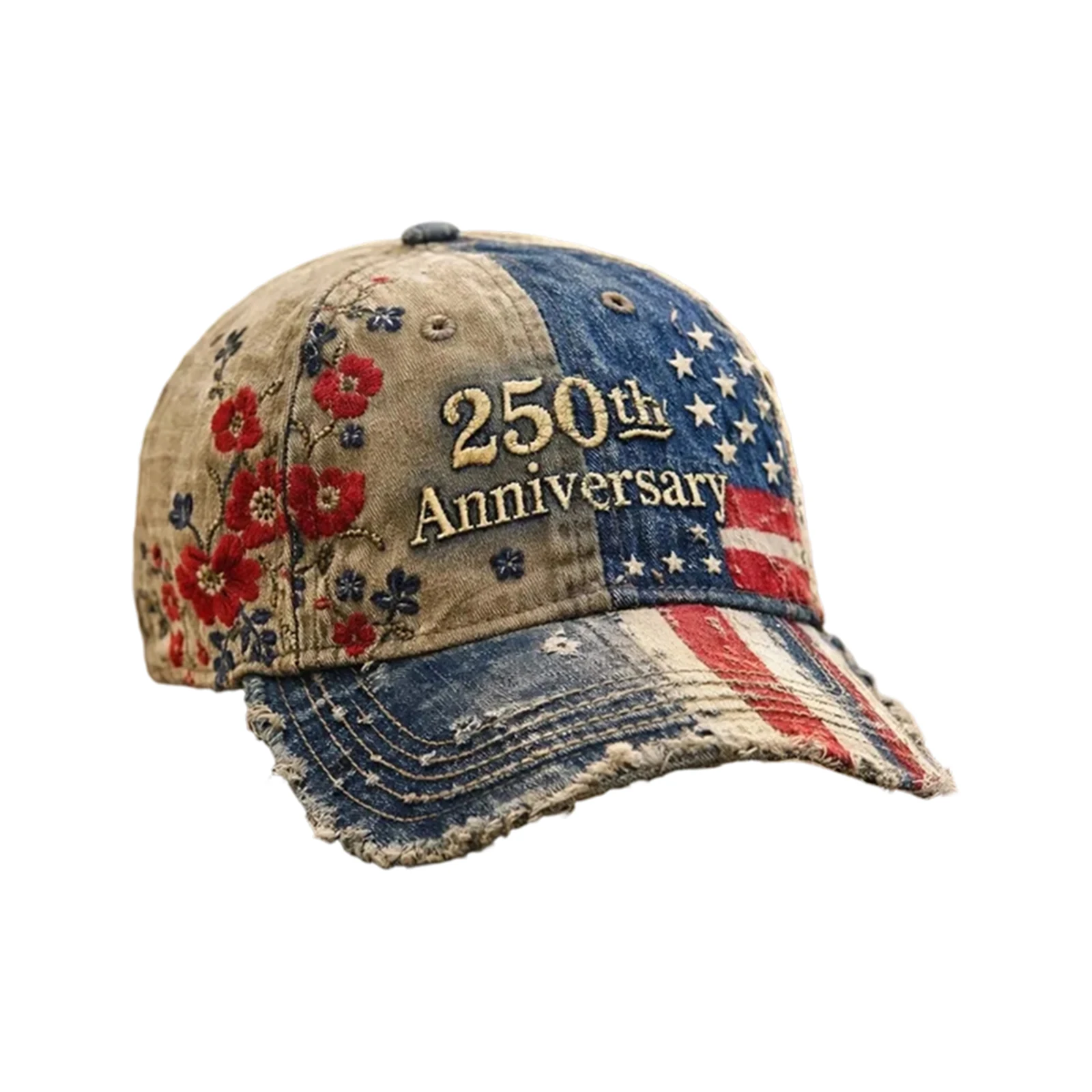 250th USA Anniversary Vintage Floral Print Hat Commemorative Sun Hat Fashionable Casual and Versatile Baseball Cap
