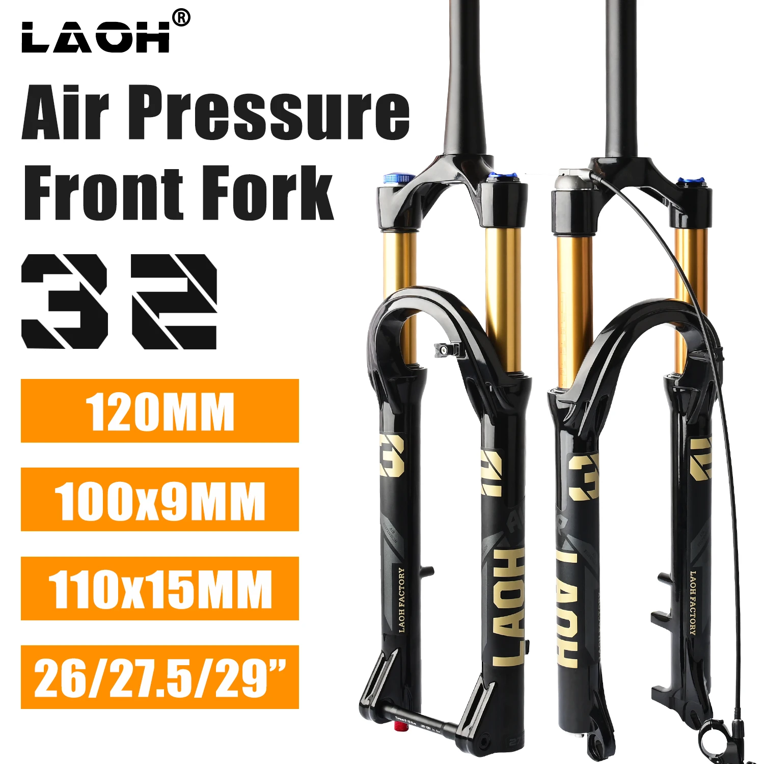 

26/27.5/29inch Bike Suspension Fork 120mm Travel 28.6mm (1-1/8inch)*220mm Thread-Less Straight Steerer 9mm QR*100mm Spacing