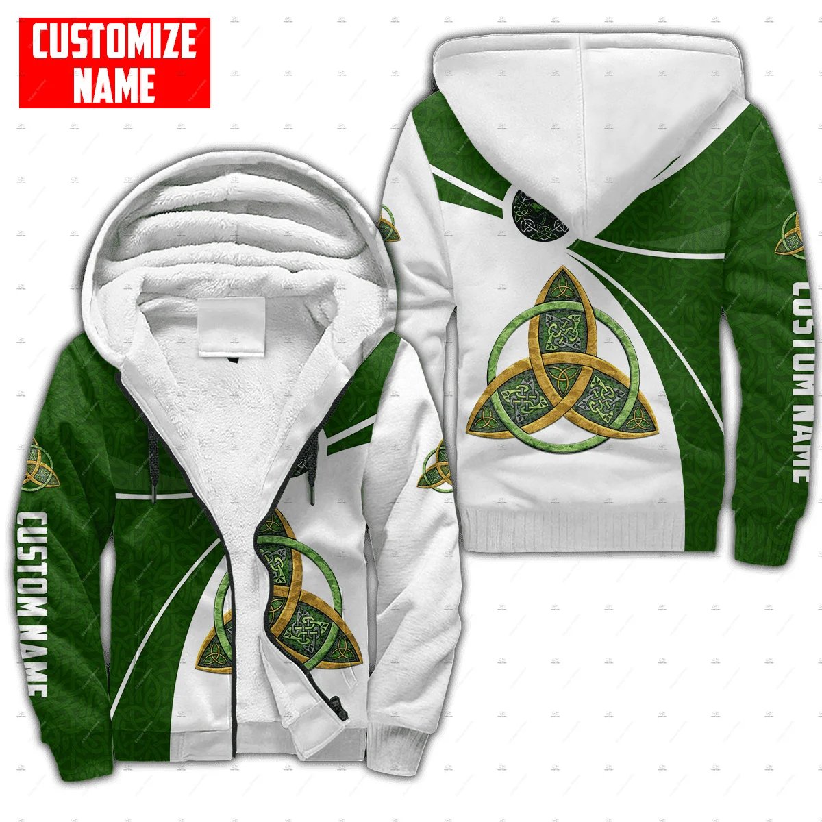 Custom Name Irish Ireland Country Flag St.Patrick Vintage 3DPrint Harajuku Autumn Winter Warm Coat Fleece Jacket Zip Hoodies X2