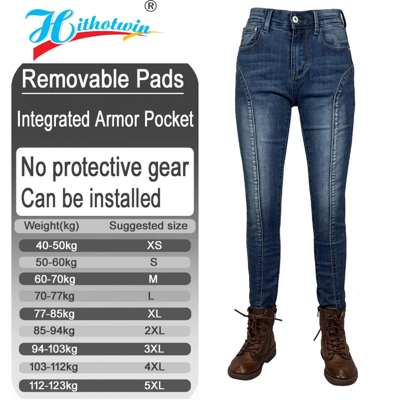 Women Blue motorcycle jeans Moto pants riding trousers with Armor pockets Armor Not included 905