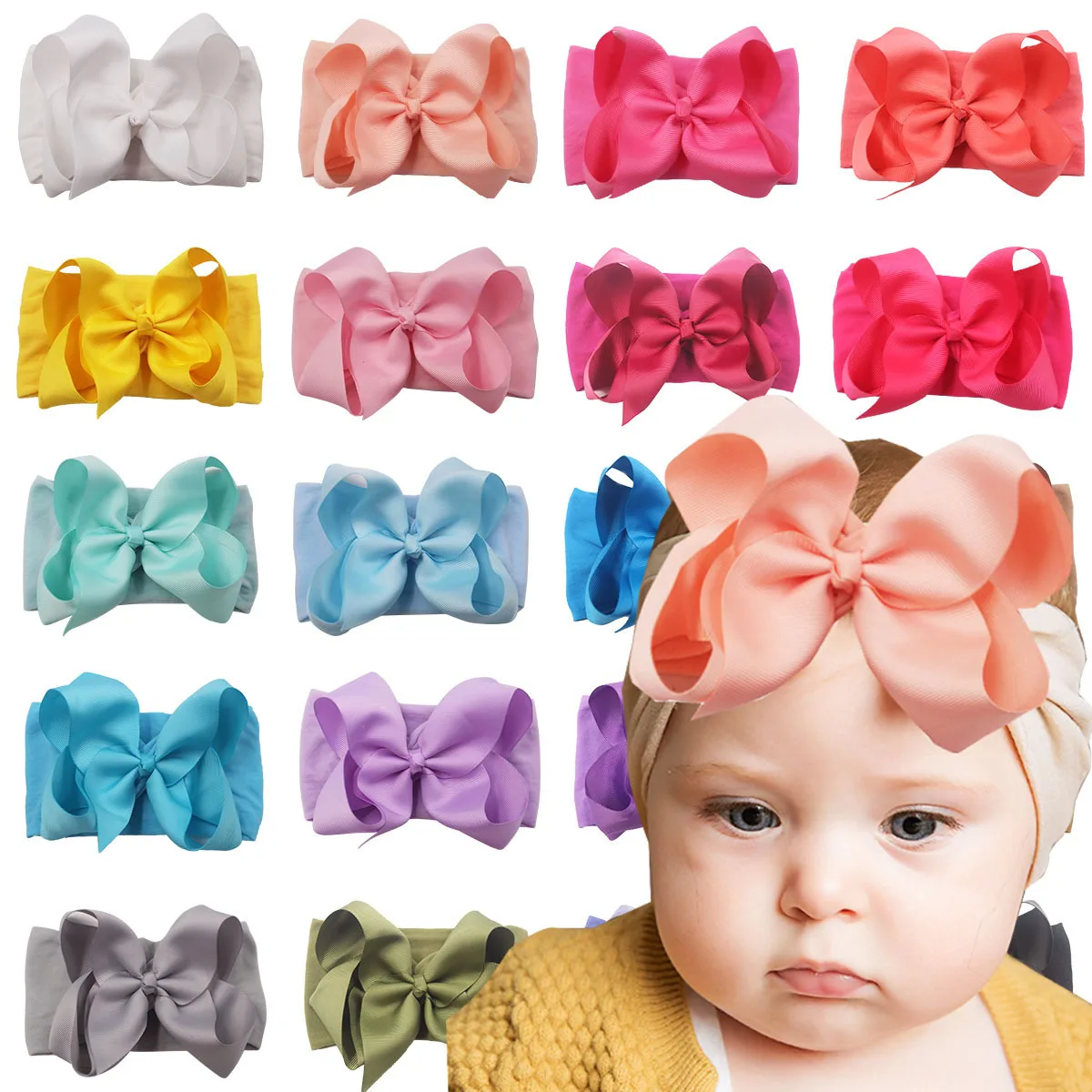 20Pcs/Lot 6 Inch Grosgrain Hair Bows With Super Soft Wide Nylon Headbands For Baby Girls For Teens Kids Toddlers Christmas Party