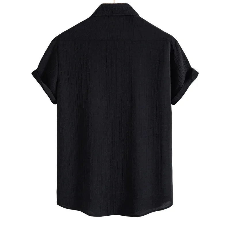 Traje de camisa informal tipo gofre para hombre, camisa de manga corta sólida de dos piezas y pantalones cortos, conjunto de camiseta y pantalones cortos informales Harajuku