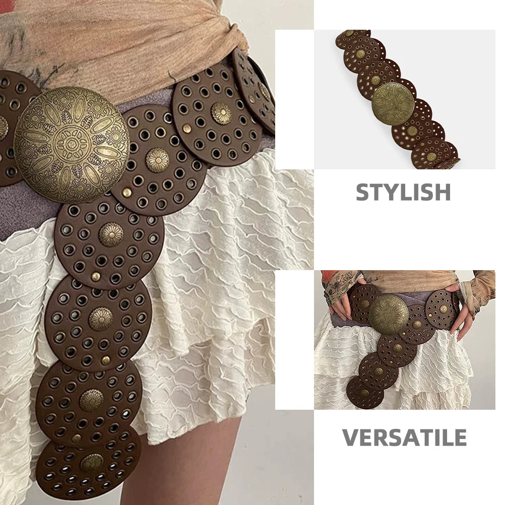 الرجعية المعادن مكتنزة البني القرص المرأة الجوف كونشو قبعات رعاة البقر الغربية مشبك حزام ل مشبك معدني حزام فساتين الجينز