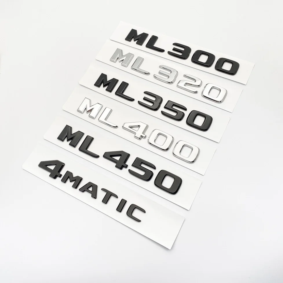 3D Black Silver Letters ML300 ML350 ML400 ML450 ML500 Emblem for M Car Fender Trunk Rear W164 W166 Logo Sticker
