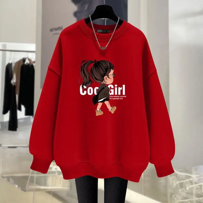 Sudadera con cuello redondo para mujer, jersey de manga larga, Estilo Vintage, informal, holgado, con estampado de dibujos animados, Y2k, para otoño