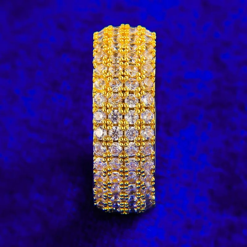 Men Iced Out Wide Band Ring Full Micro Pave CZ Zircon Gold Silver Plated Hip Hop Bling Finger Ring Fashion Jewelry