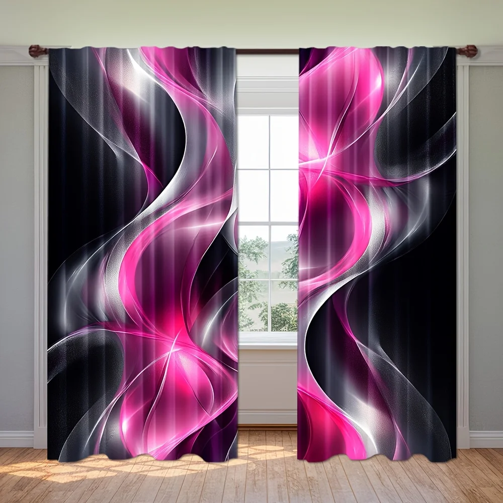 Luxury Pink Abstract Swirl Curtains Pair Modern Living Room Bedroom Decorative Flowing Window Panel Polyester Curtain Treatment