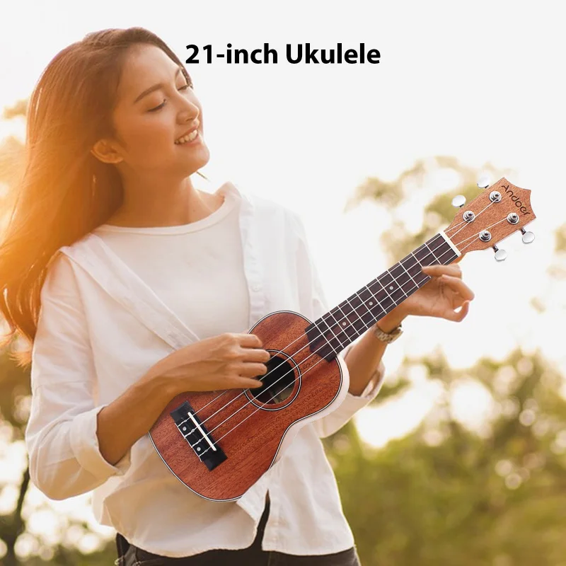 Andoer 21-inch Ukulele Acoustic Ukulele Mahogany Aquila Strings for Professional Beginner Students Starter Musical Instruments