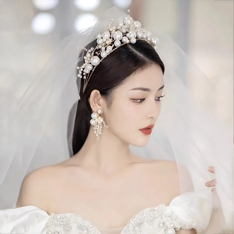 

Свадебная корона, тиара, корейская жемчужная вуаль ручной работы, аксессуары для свадебной одежды