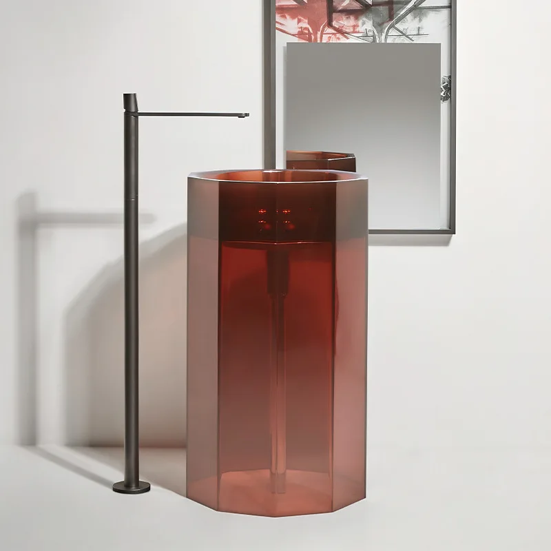 Transparent resin column basin Integrated floor-to-ceiling wash basin Hotel B & B Transparent color rhombus vertical wash basin