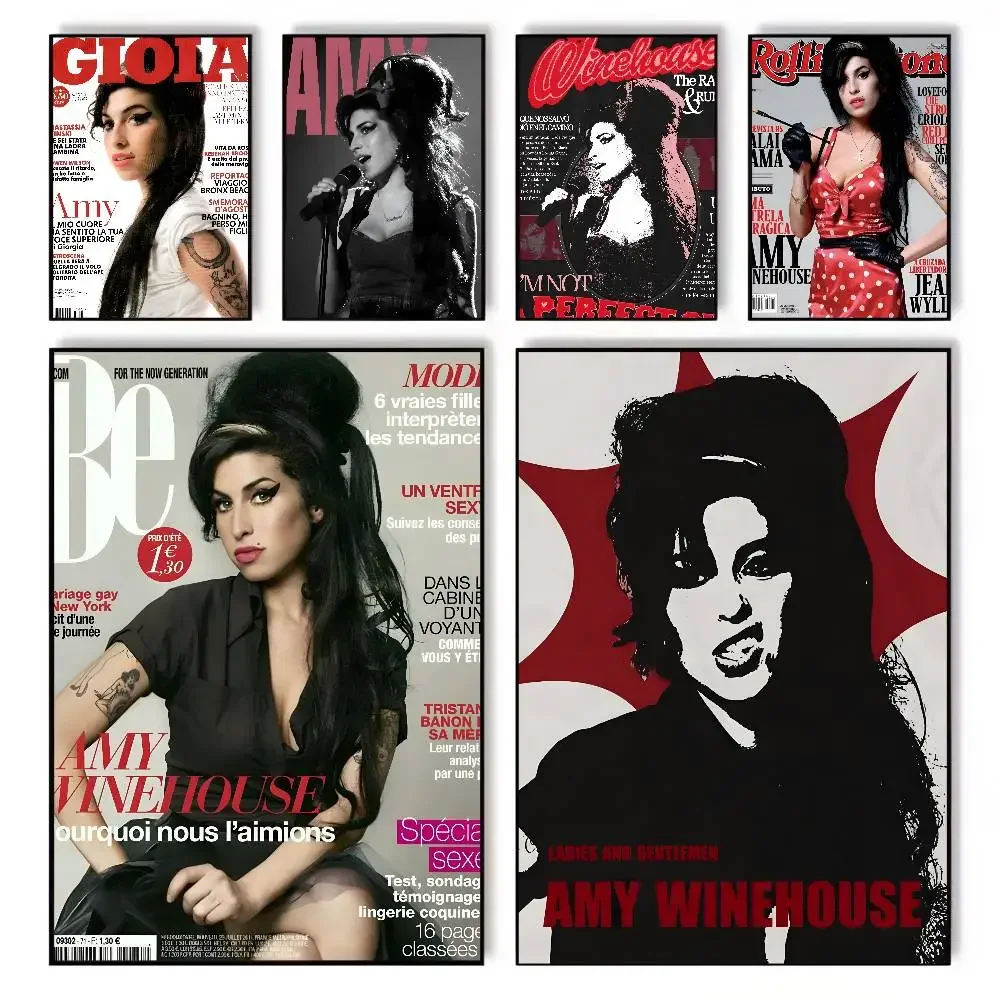 1pc famoso cantor de música amy winehouse cartaz lona hd impressão estética papel arte da parede para sala estar barra moda decoração casa