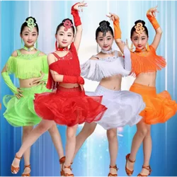 New Sequined Latin Dance Fringe Dress for Girls, Fashionable Tango Dance Costume, Stage Costume