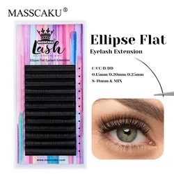MASSCAKU 8-18mm and Mix Length Wispy Multi-texture Ellipse Flat Eyelashes Matte Black Handmade Double Tips Eyelash Easy to Grip