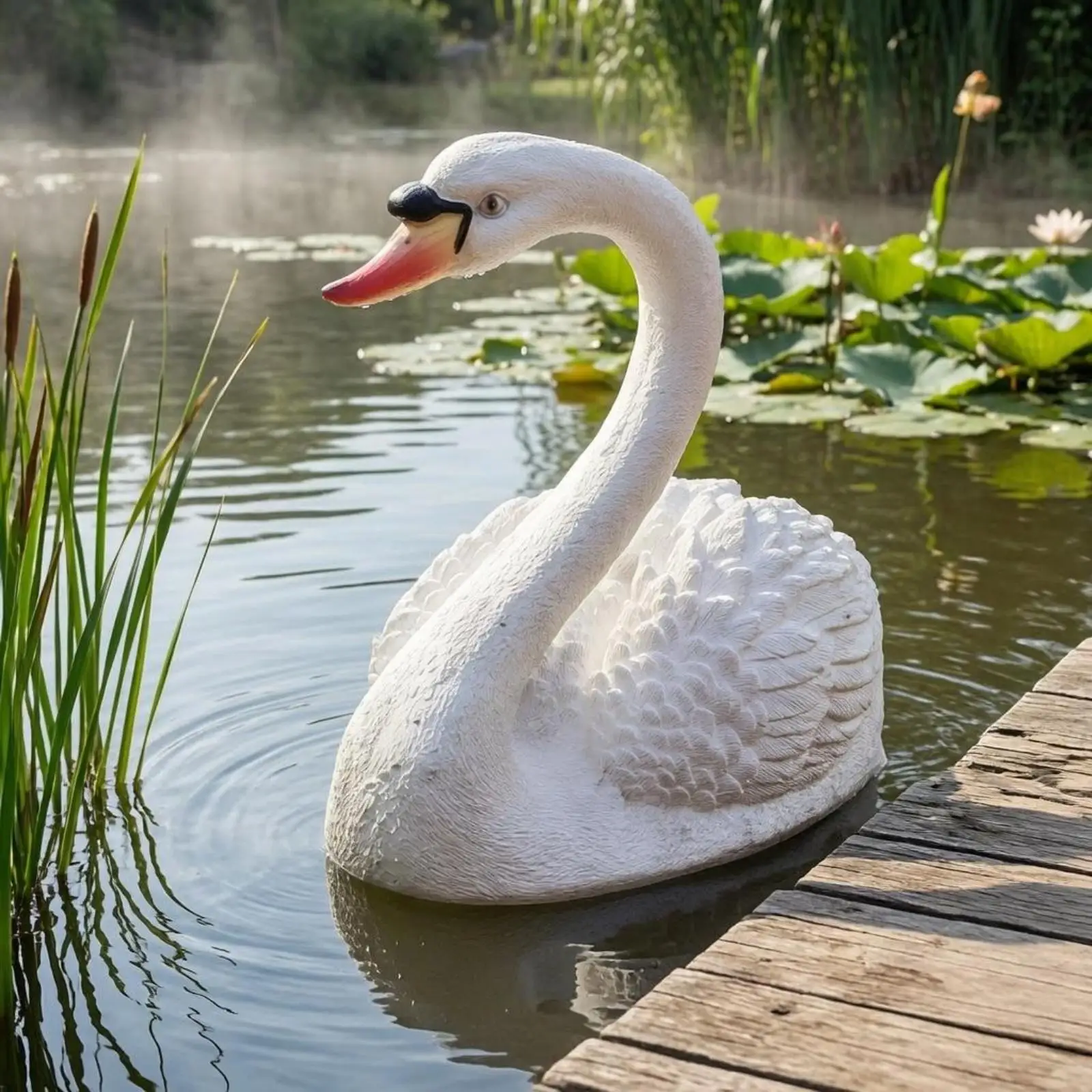 Buoyant Swan Garden Sculpture for Pond Decor Outdoor Water Feature Ornament Fiberglass Bird Art