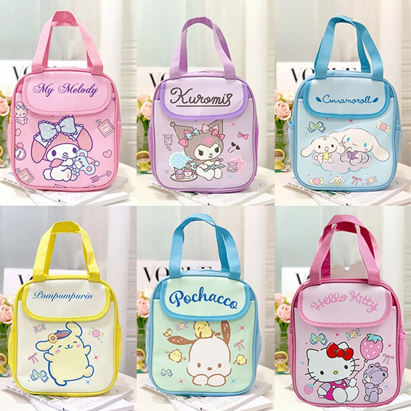 1pc Cute Sanrio Hello Kitty Kuromi Cinnamoroll Melody Insulated Lunch Bag Reusable Foldable Zipper Closure PU Material Unlined