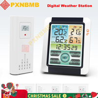 Digital Weather Station Clock Thermometer Hygrometer Indoor Electronic Environmental Room Home Thermometer with Wireless Sensor