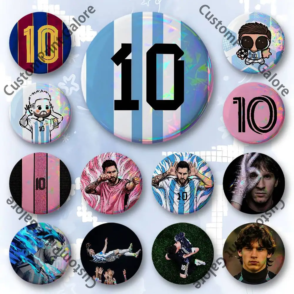 Football 10 M-MessiES Badges 58 44 32 75 25 mm Enamel Pin Tinplate Round Brooch Cosplay Nijigen Otaku Culture