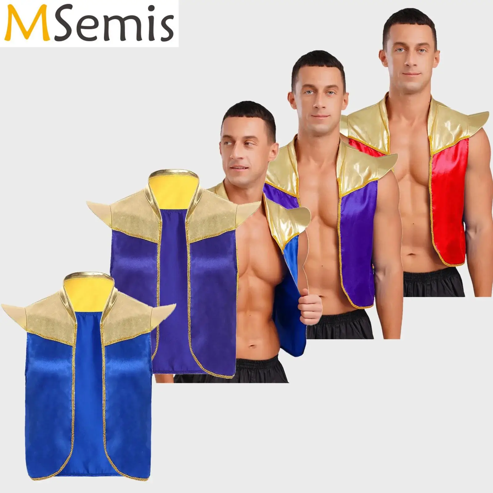 

Мужской костюм арабского принца на Хэллоуин, наплечники, жилет с открытой передней частью, цветной блестящий металлический жилет, костюм для выступлений