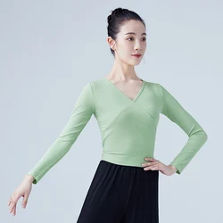 Women Autumn Winter Dance Yoga Wrap Tops Adult V Neck Long Sleeve Blouse Ballet Gymnastics Dance Costumes