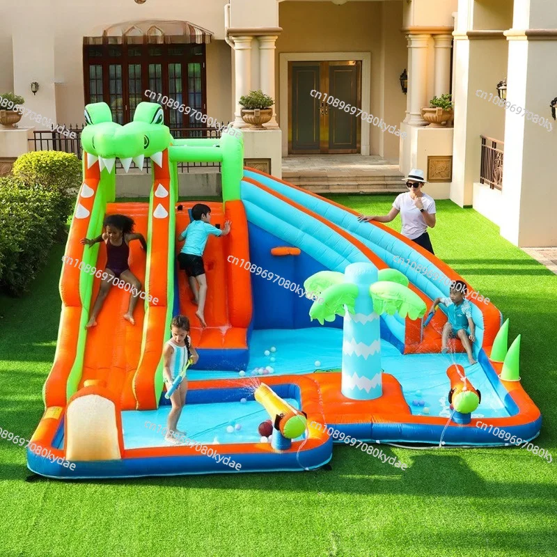 Large Inflatable Water Park Castle Double Slide Water Jet Splash Pool Kids Bounce Trampoline Backyard Party Play Equipment