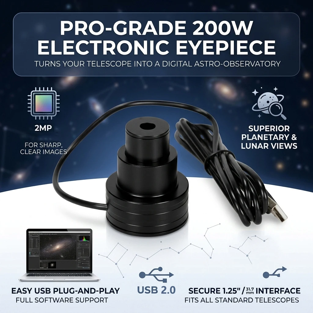2MP USB Digital Electronic Eyepiece Camera for Astronomical Telescope 200W Pixel CMOS Sensor Fits 1.25