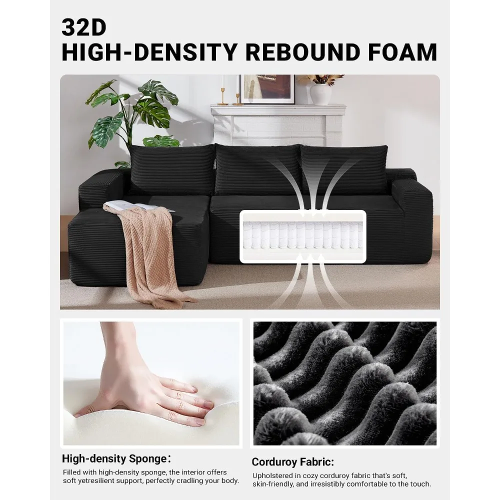 

97" Cloud Couch Sectional, L Shaped Boneless Couch Sectional Couches for Living Room, Modern Comfy Corduroy Fluffy, Customized