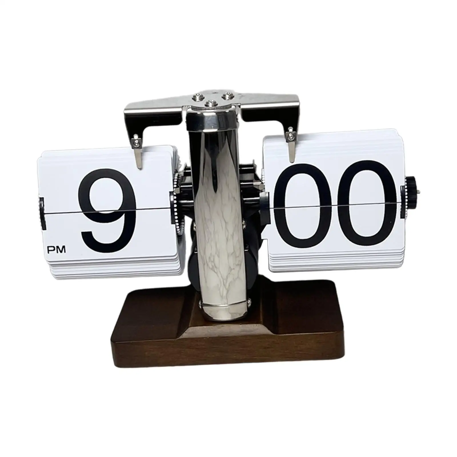 Retro Digital Flip Down Clock,Internal Gear Operated Clock, Classic Mechanical, Wooden Base, for Home Office Decor