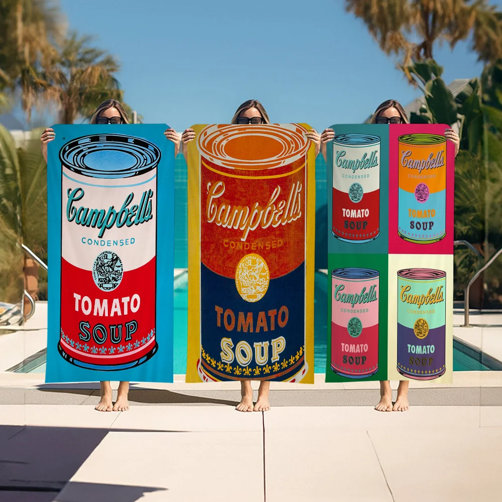 Campbell Soup Canned Anime Beach Swimming Towel Soft Absorbent Washcloth Children's Gifts for Kids Travel Camping Gym