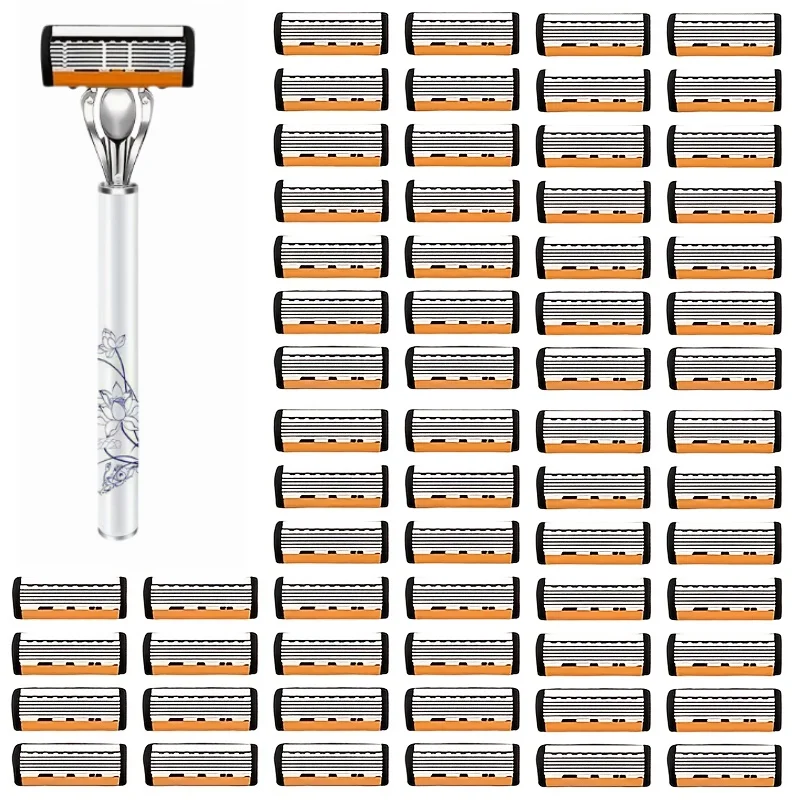 60p six Layers Safety Razor Set High Quality Men Razor Sharp Stainless Steel Shaving Changeable Shaver Head Blade