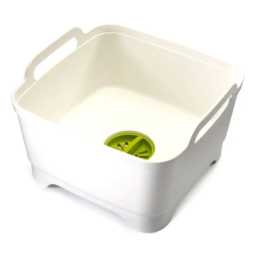 

White Kitchen Dish Tub with Handles and Drain Plug, 9L Capacity for Easy Washing and Draining