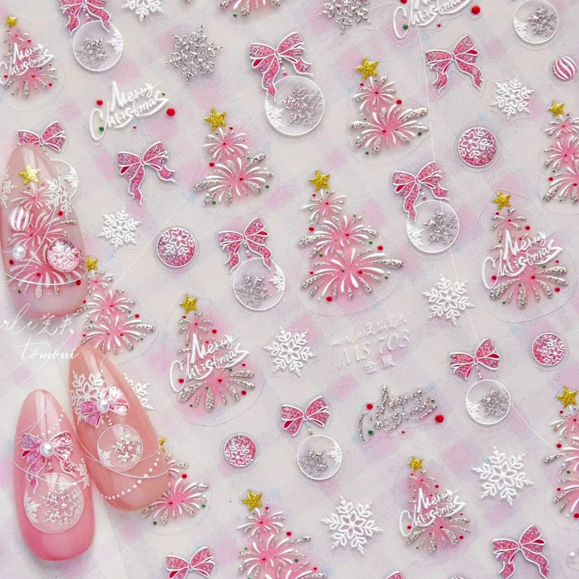 Cute Christmas Tree Bowknot Rhinestone Star Santa Claus Crystal Ball Snowflakes Snowman Bear Elk Nail Art Sticker Manicure Decal