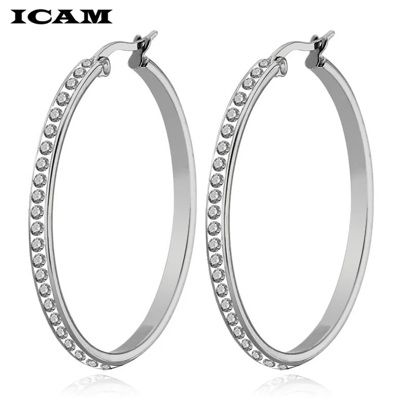 ICAM 2018 New Fashion Bling Bling Hoop Earrings For Women Shiny Crystal Hollow Round Circle Ear Jewelry Gift For Wedding Brincos