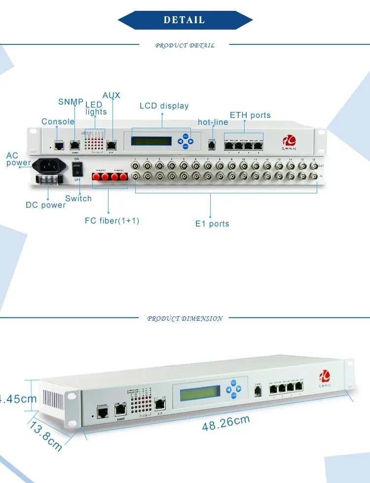 16 E1 over Fiber Converter 16 E1 +4GE PDH multiplexer With LCD  function