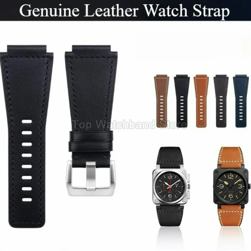 Correa de reloj de cuero genuino suave de alta calidad para Bell & Ross Bell Ross BR01 BR03, interfaz convexa, hebilla de aguja de 24mm