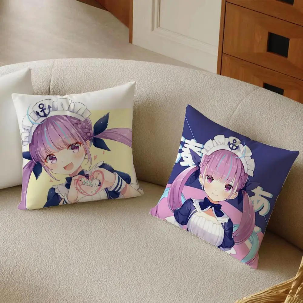 H-Hololive M-Minato Aqua Cushion Cover Daily Washable Linen Pillowcase Soft  for Sofa Bed Home Room Decor