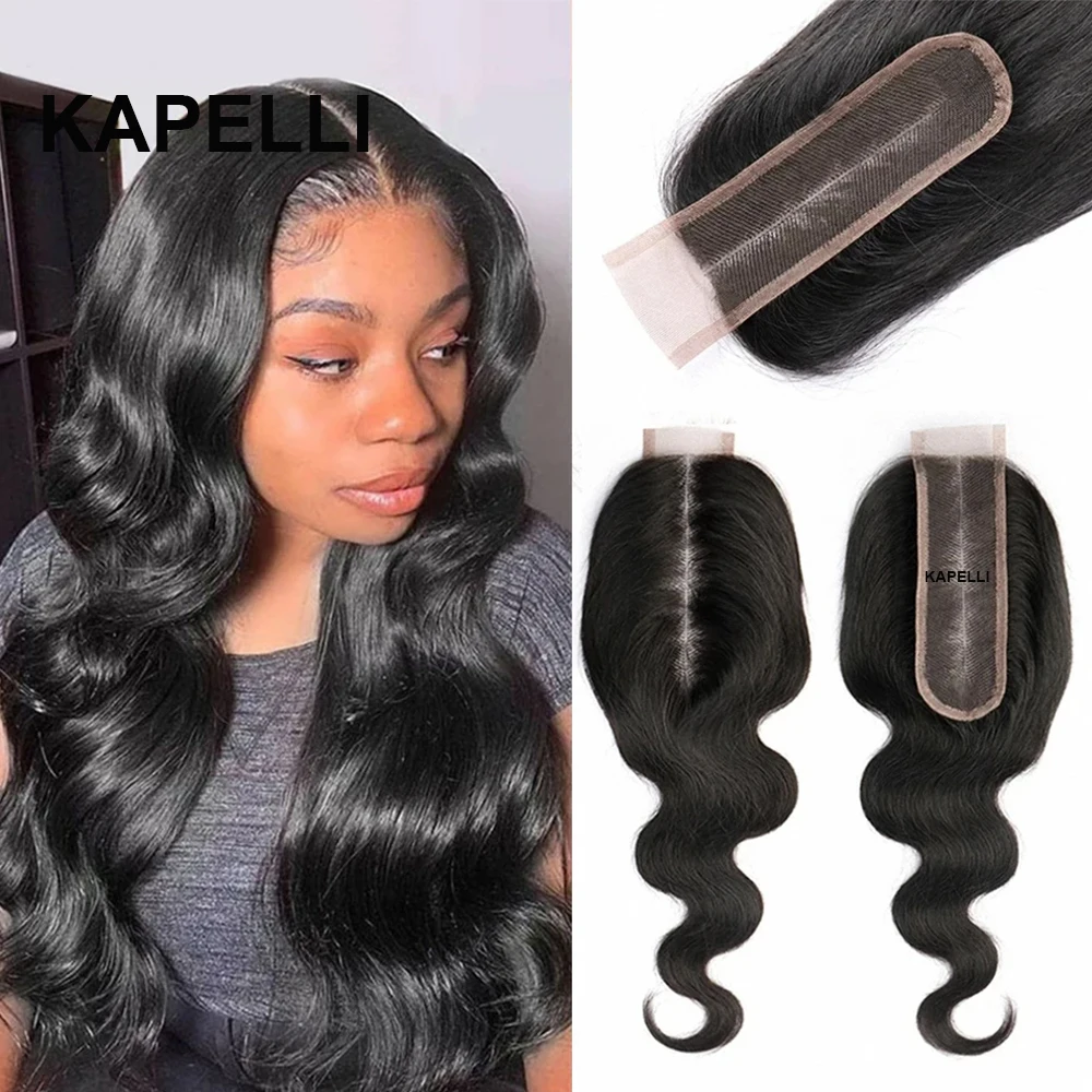 Perruque Lace Closure Wig 100% naturelle, cheveux lisses, Body Wave, 2x6, pre-plucked, avec raie profonde