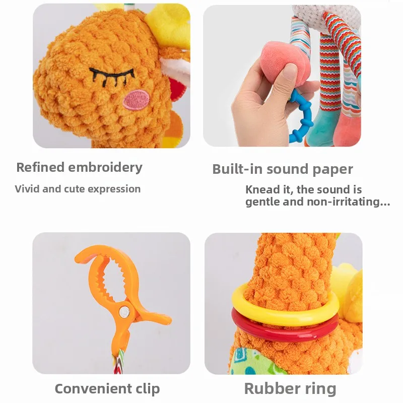 عربة ألعاب لينة الزرافة زيبرا الحيوان أجراس خشخيشات أفخم الرضع تطوير الطفل مقبض اللعب مع عضاضة لعبة طفل #4