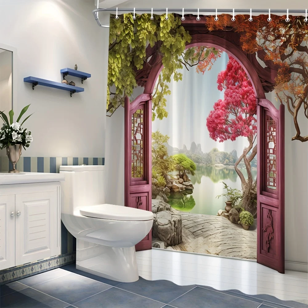 Stunning Japanese Garden Waterfall Shower Curtain Bathroom Decor Waterproof Curtain for Master Bath