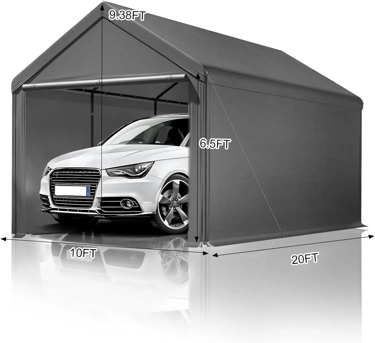 10x20ft Heavy Duty Portable Garage, Car Port with Storage Shed, Car Canopy with Removable All-Season Tarp Sidewalls & Doors for