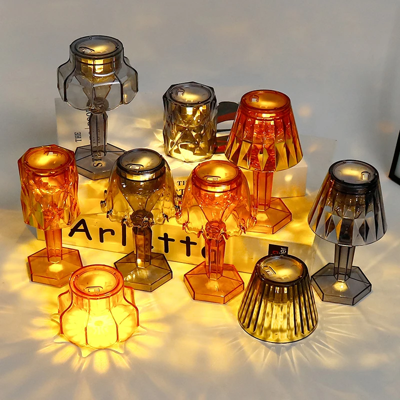Retro Color Acrylic Electronic Night Light, European Style Wind Light, Simulated Glass Dining Table Atmosphere Decoration