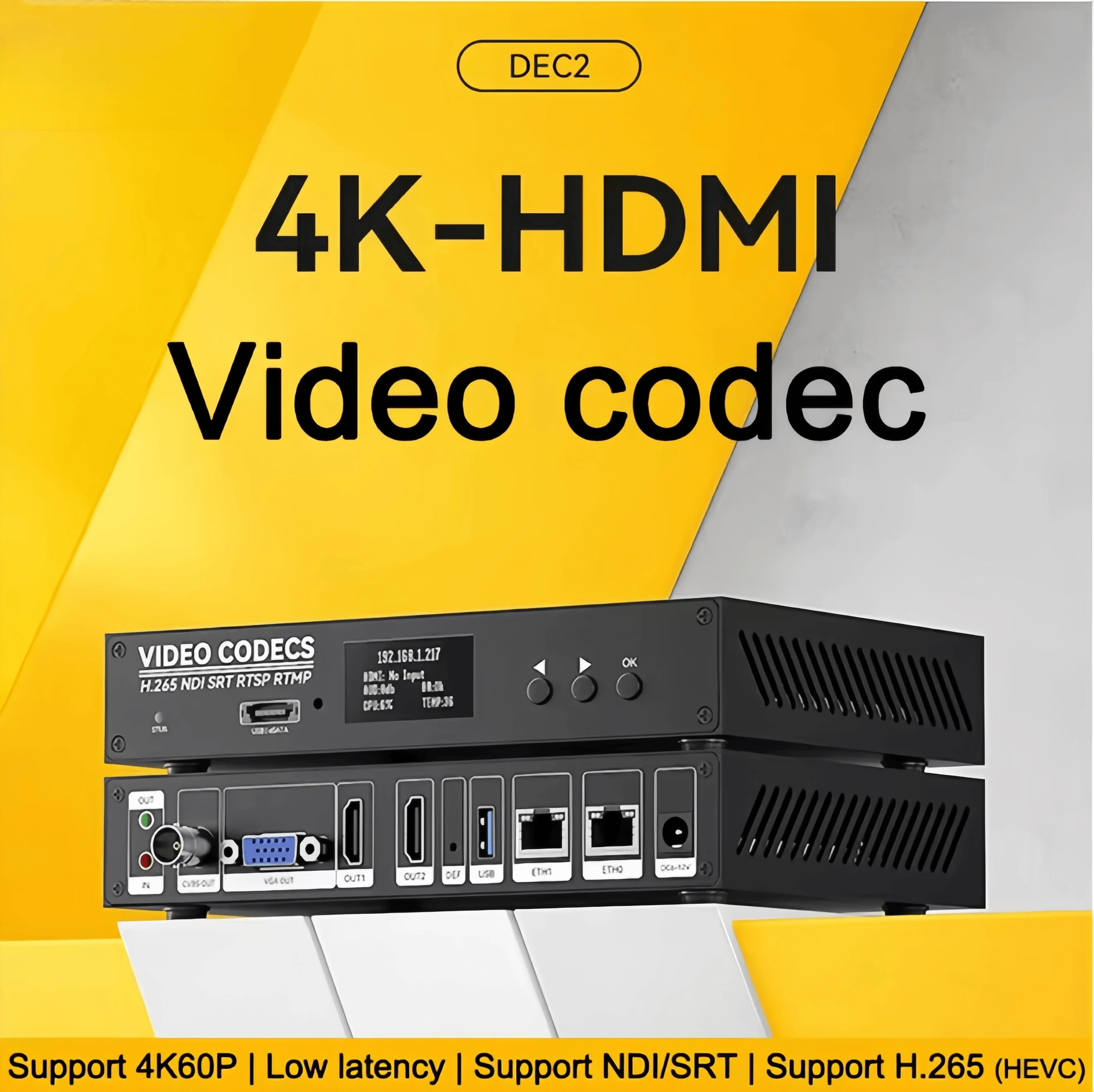 

[DEC2] 2-channel HDMI decoder 4KP60 decoder SRT NDI rtmp live streaming
