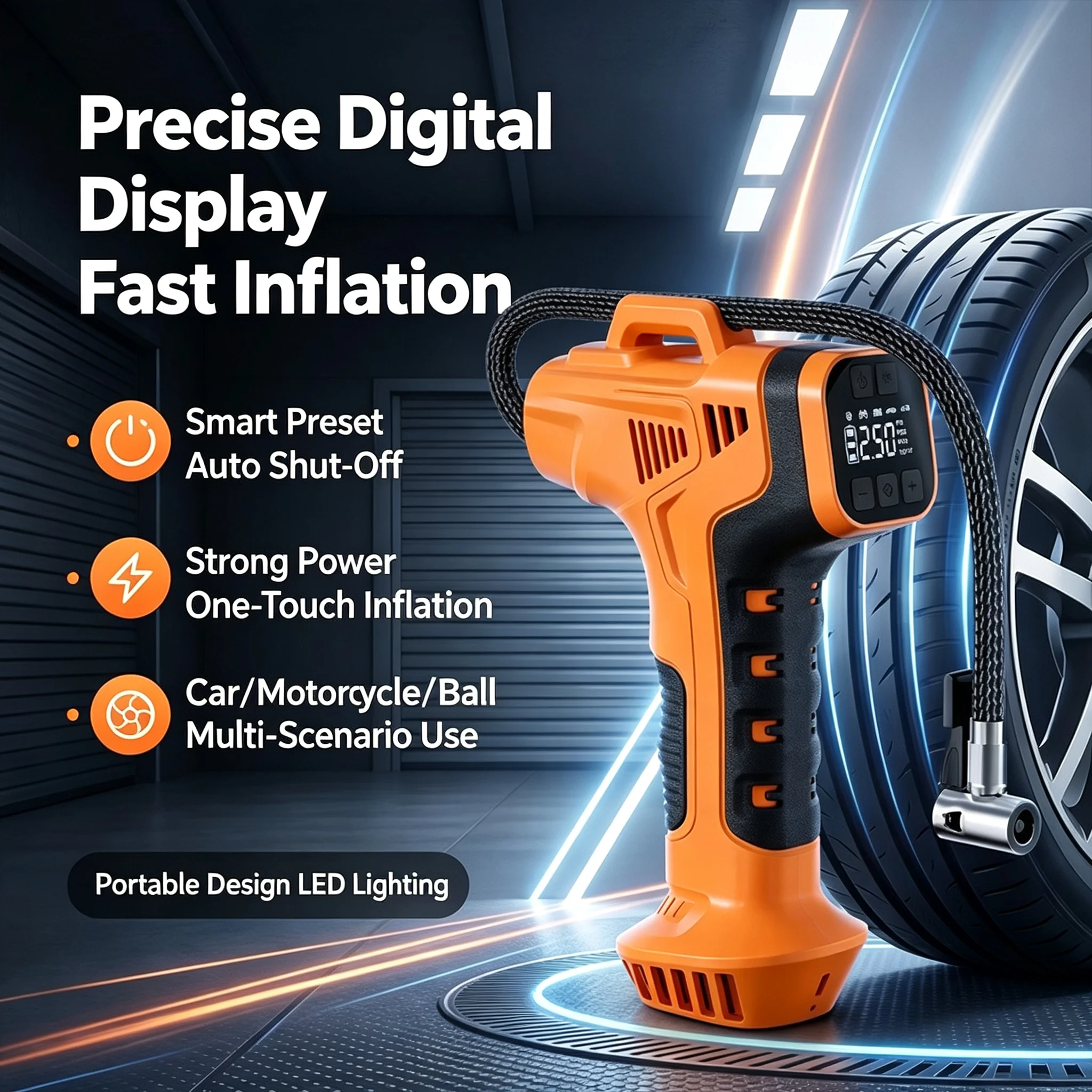 Portable Wireless Electric Tire Inflator with Touch Screen Mini Air Compressor for Car Bicycle Motorcycle - Air Pump