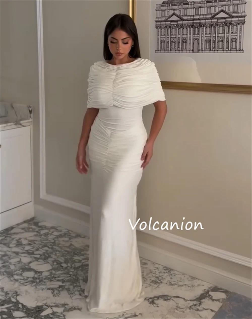 Abiti lunghi personalizzati con scollo rotondo e colonna a pieghe di alta qualità Occasioni su misura Taglie celebrità disponibili Moda