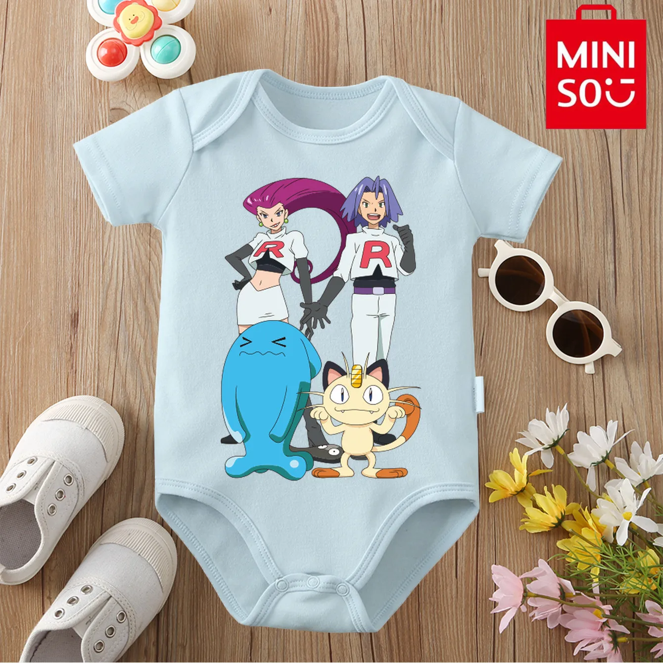 MINISO Meowth Pikachu Cute Print 100% Cotton Comfortable Cloths Bodysuit for Baby Onesie Jumpsuit for 0 To 12 Months Newborn