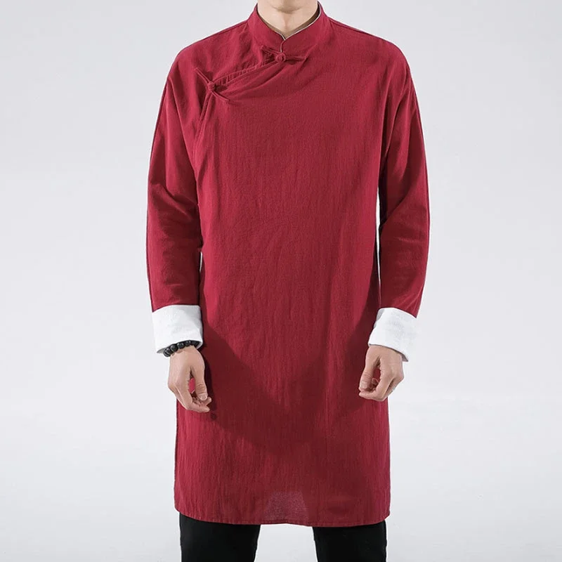 Chinese Traditional Men Robe Tang Suit Kongfu Hanfu Solid Color Yong Chun Tai Chi Gown Cotton Linen Comic Manga Chef Clothes